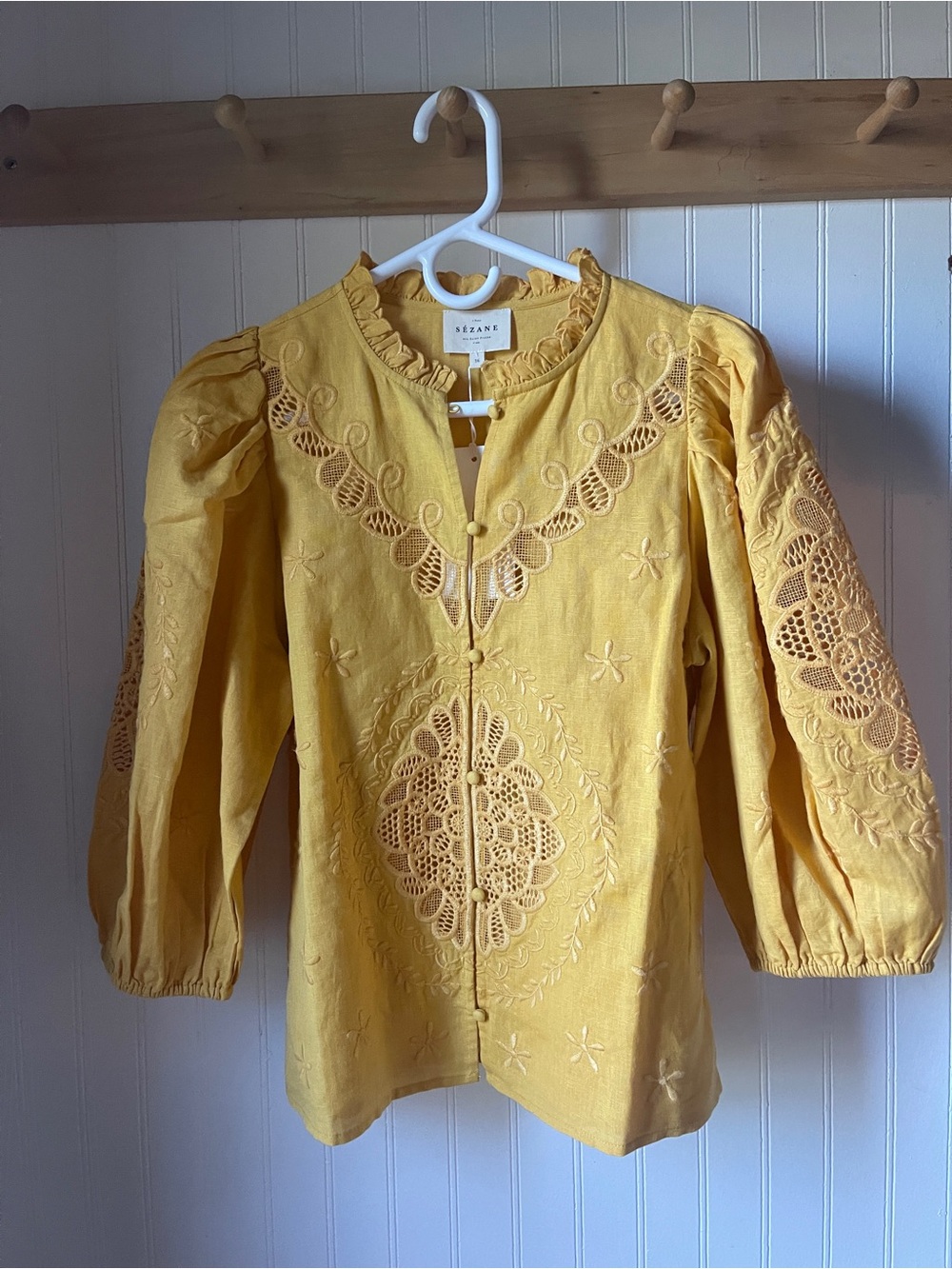 Sezane  Clary Blouse Yellow Embroidered Button-Up